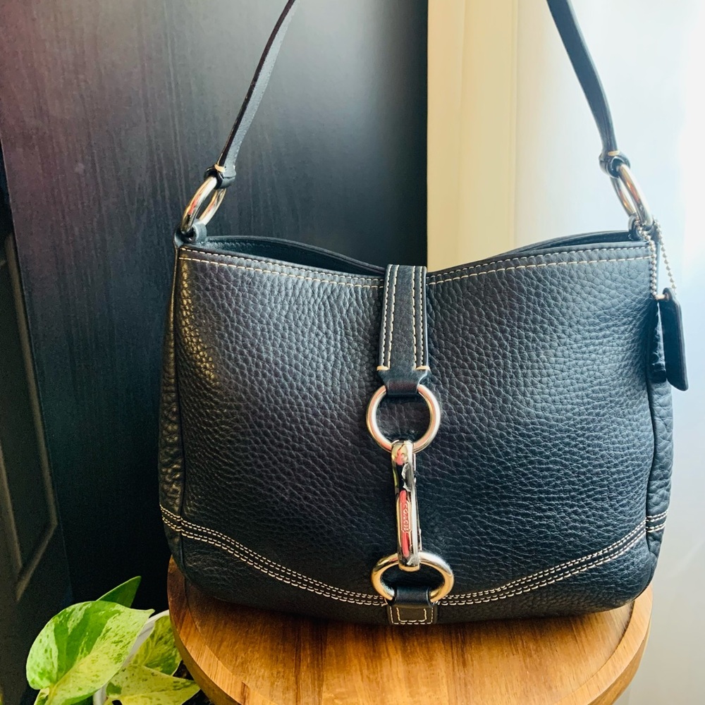 Coach Hamilton Black Pebbled Leather Shoulder Bag 2008 Y2K Silver Hardware